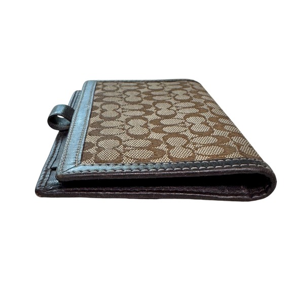 COACH Checkbook Cover Wallet Signature Monogram Canvas Brown Leather | Vintage - Picture 4 of 9